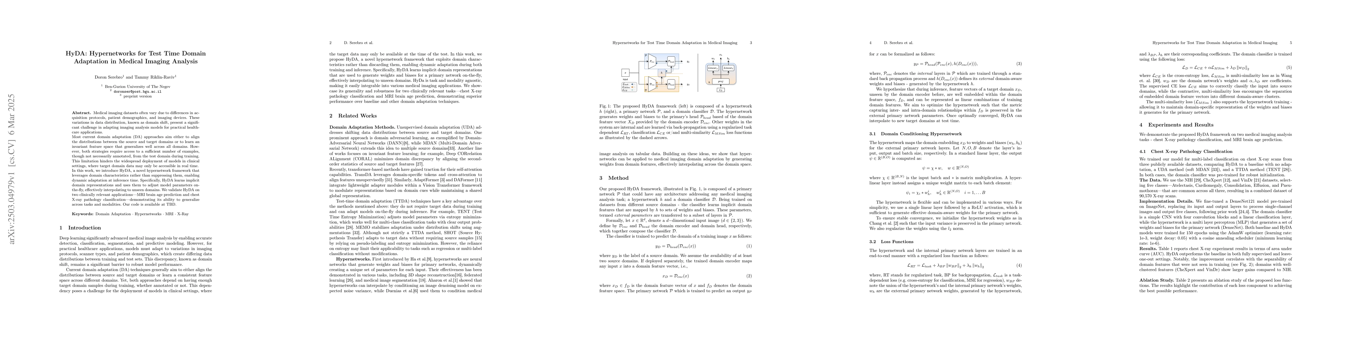 Thumbnail for HyDA: Hypernetworks for Test Time Domain Adaptation in Medical Imaging
  Analysis