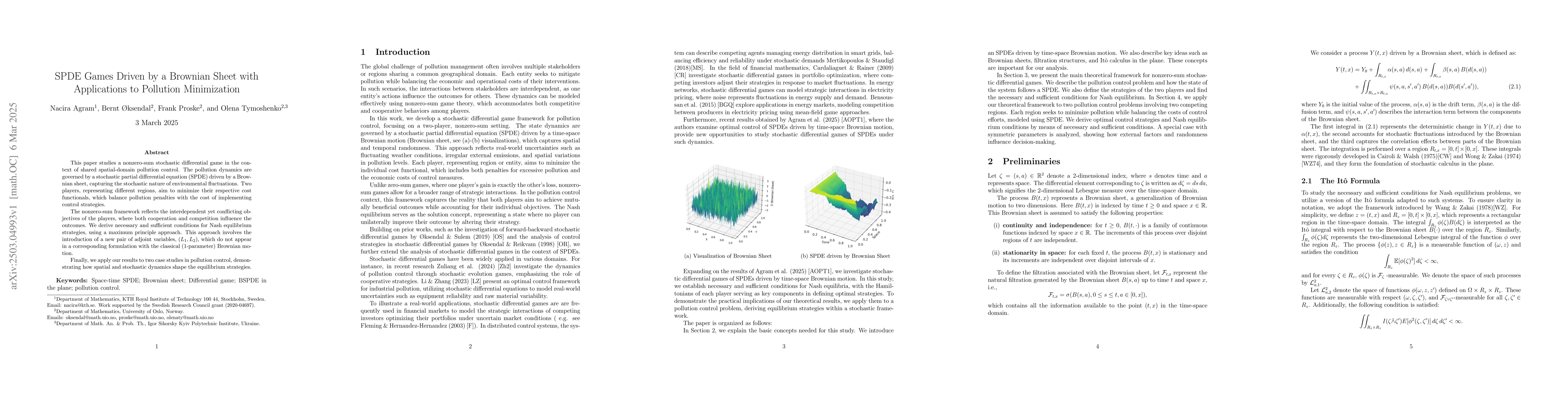 Thumbnail for SPDE Games Driven by a Brownian Sheet with Applications to Pollution
  Minimization