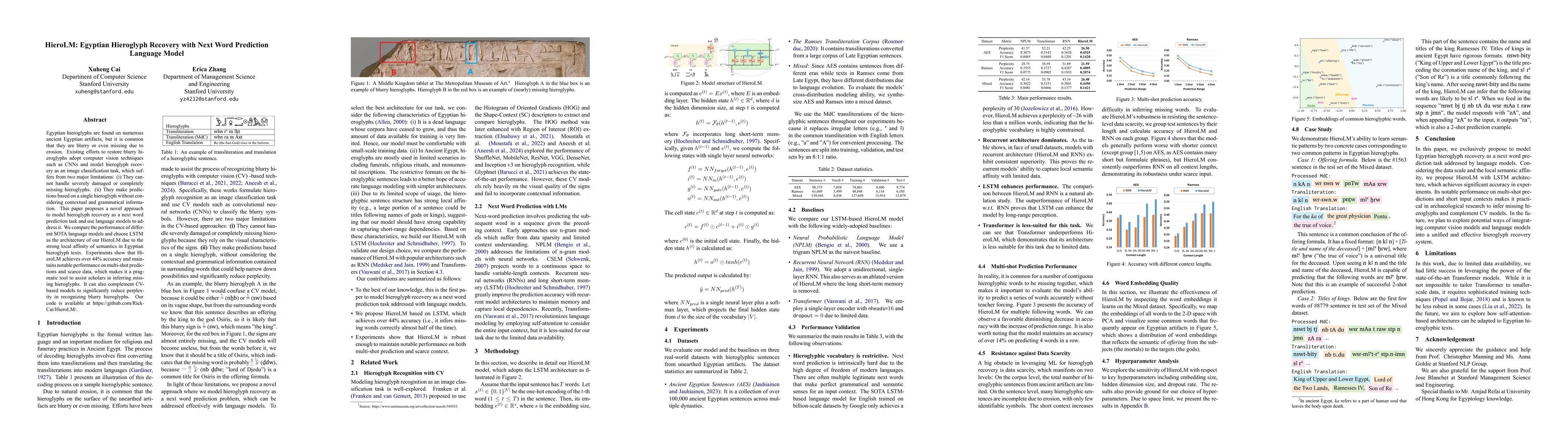 Thumbnail for HieroLM: Egyptian Hieroglyph Recovery with Next Word Prediction Language
  Model