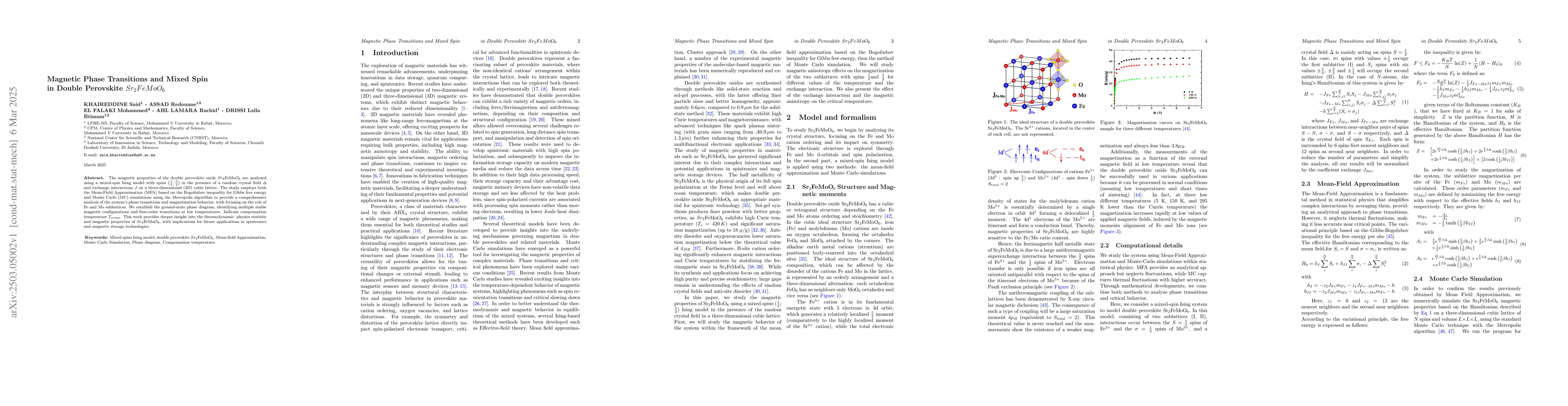 Thumbnail for Magnetic Phase Transitions and Mixed Spin in Double Perovskite
  $Sr_{2}FeMoO_{6}$