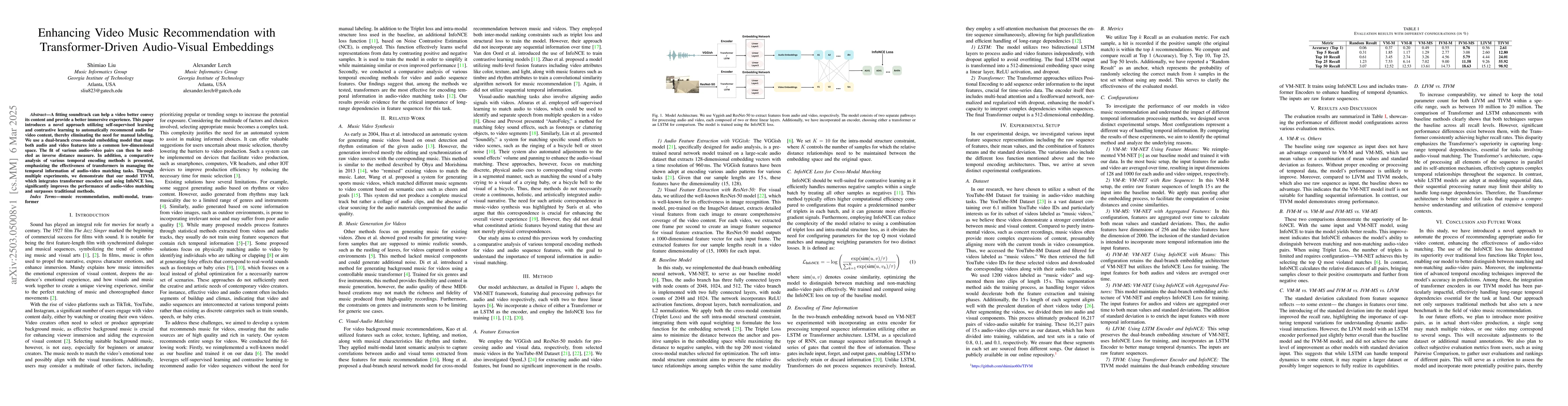 Thumbnail for Enhancing Video Music Recommendation with Transformer-Driven
  Audio-Visual Embeddings