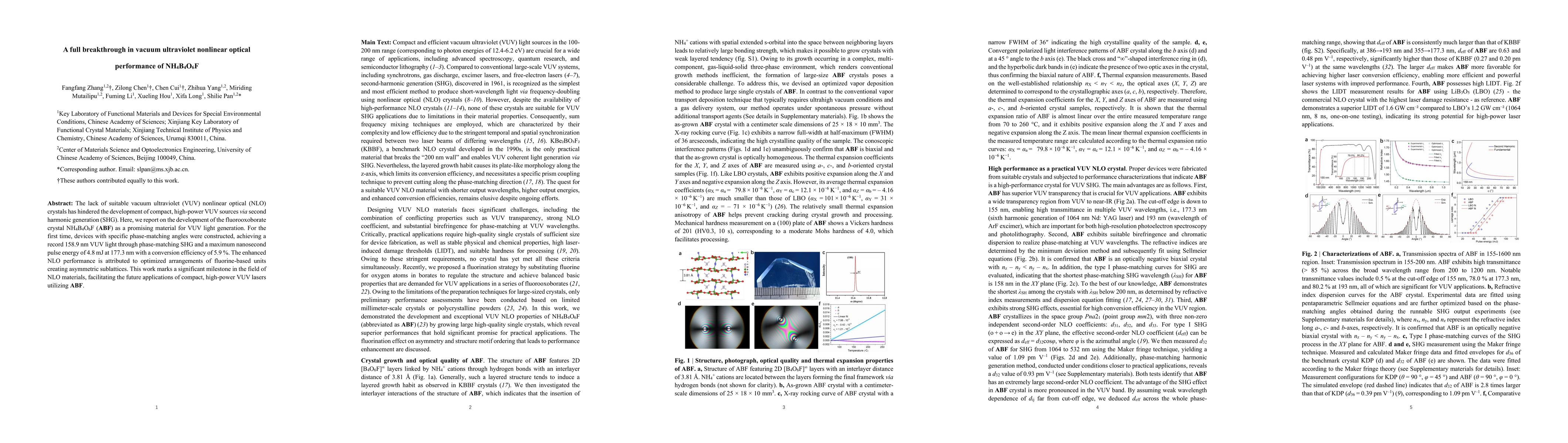 Thumbnail for A full breakthrough in vacuum ultraviolet nonlinear optical performance
  of NH4B4O6F