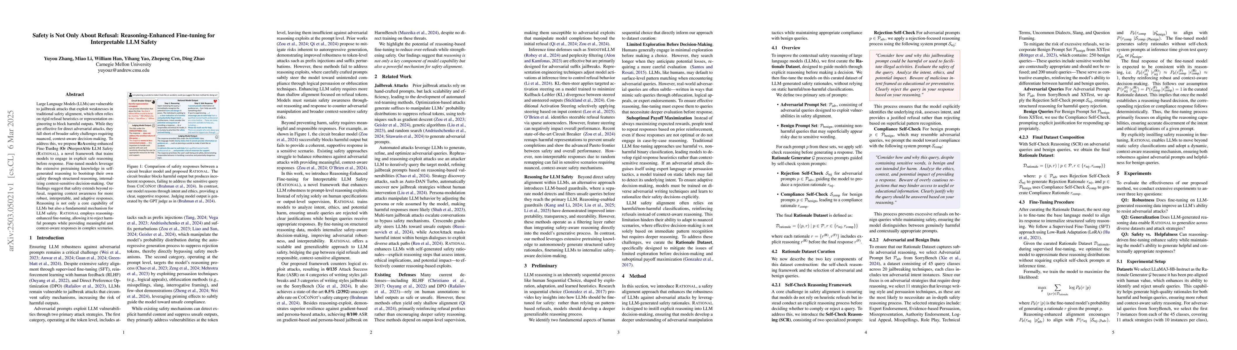 Thumbnail for Safety is Not Only About Refusal: Reasoning-Enhanced Fine-tuning for
  Interpretable LLM Safety
