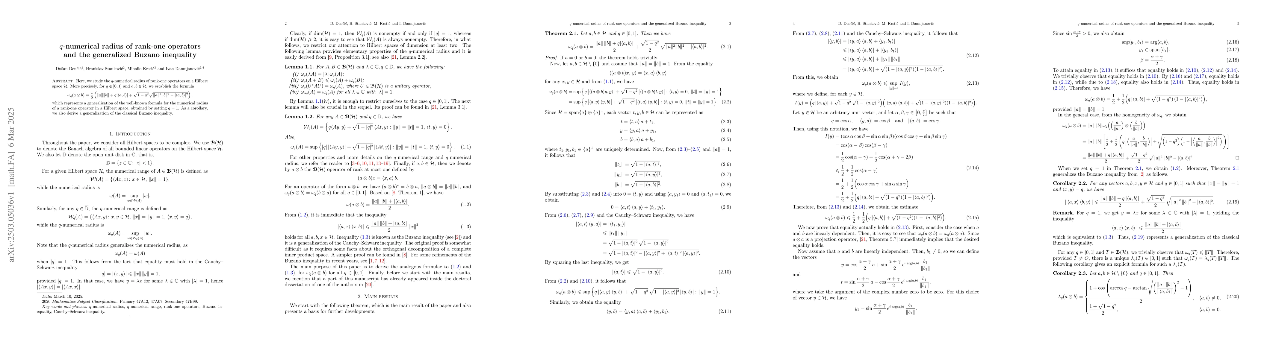 Thumbnail for $q$-numerical radius of rank-one operators and the generalized Buzano
  inequality