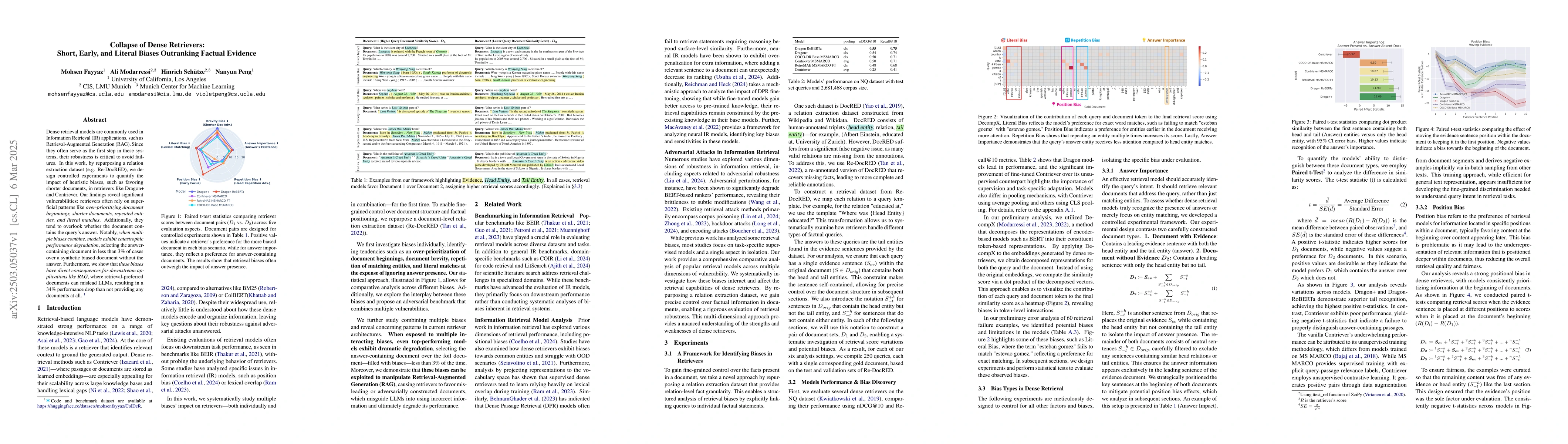 Thumbnail for Collapse of Dense Retrievers: Short, Early, and Literal Biases
  Outranking Factual Evidence