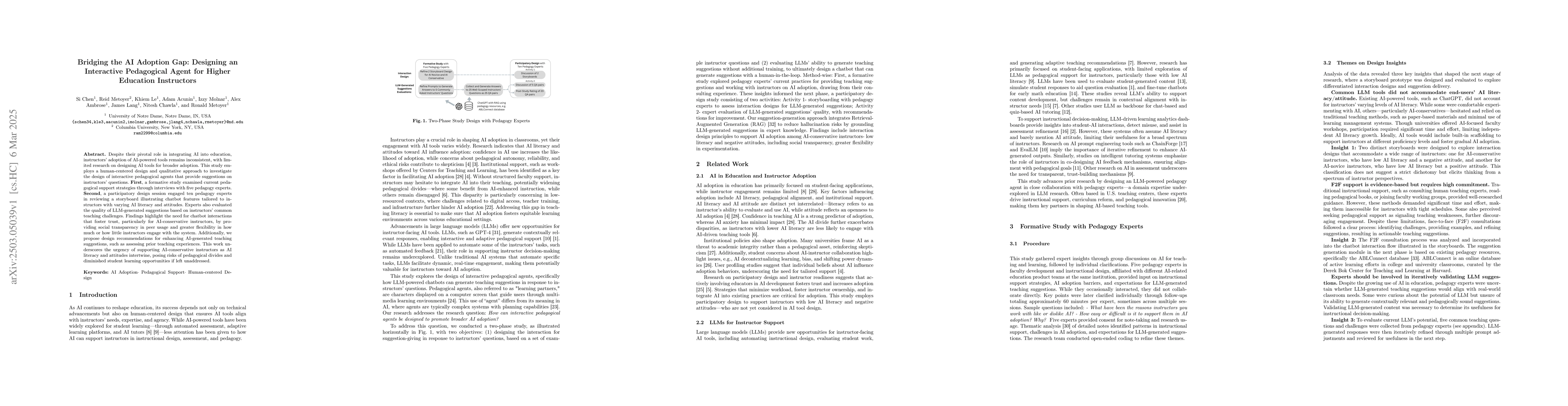 Thumbnail for Bridging the AI Adoption Gap: Designing an Interactive Pedagogical Agent
  for Higher Education Instructors