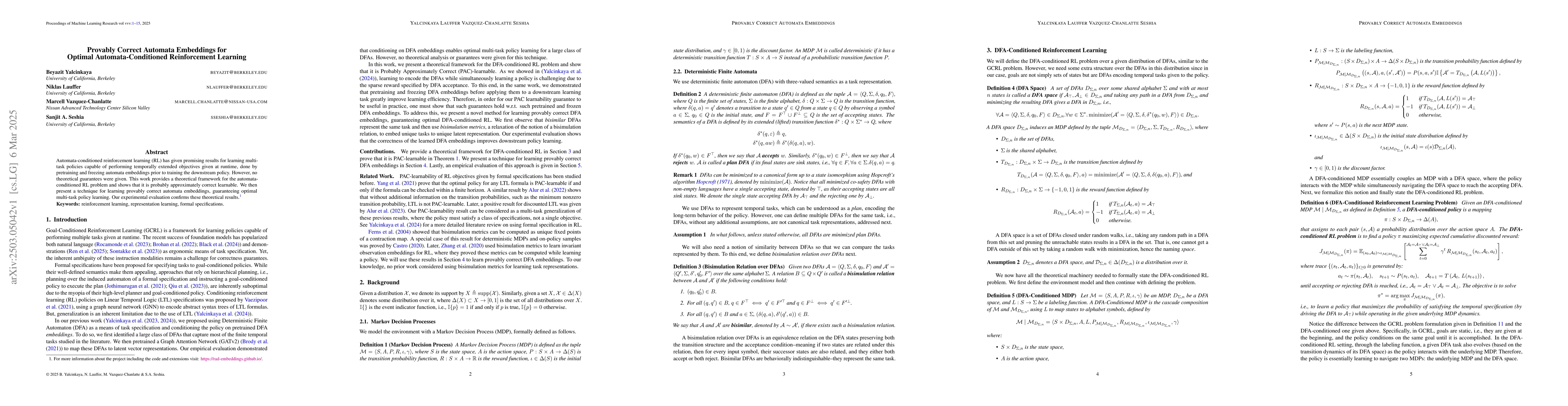 Thumbnail for Provably Correct Automata Embeddings for Optimal Automata-Conditioned
  Reinforcement Learning