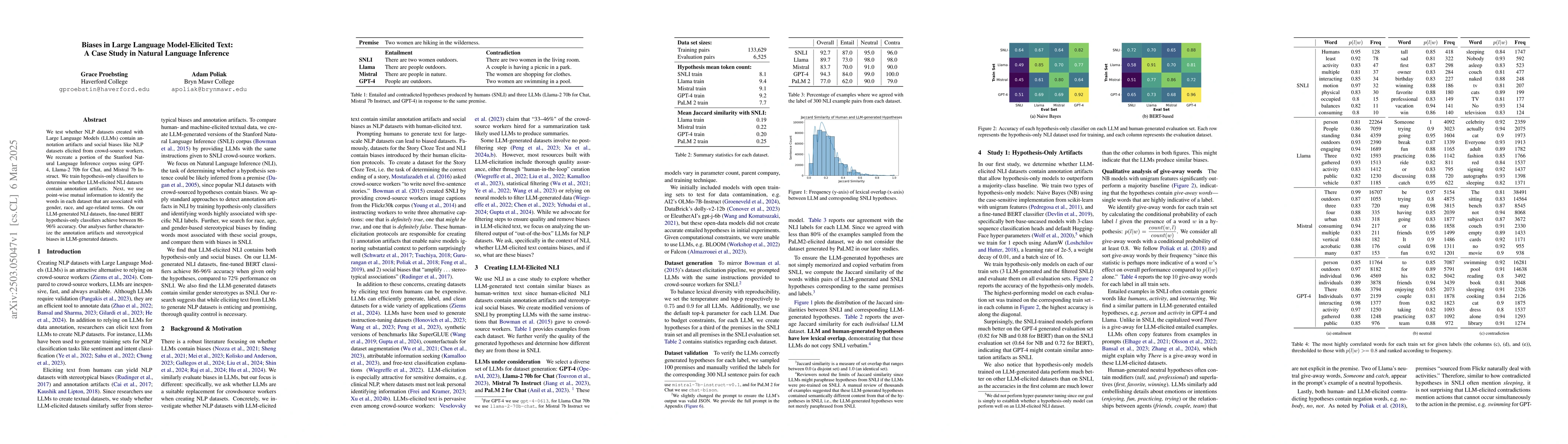 Thumbnail for Biases in Large Language Model-Elicited Text: A Case Study in Natural
  Language Inference
