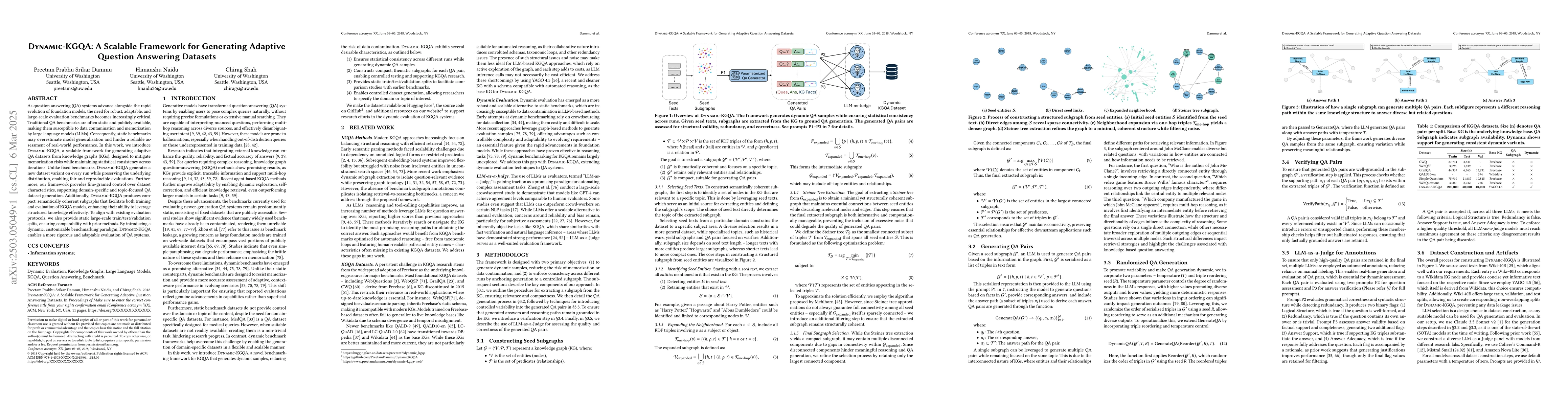 Thumbnail for Dynamic-KGQA: A Scalable Framework for Generating Adaptive Question
  Answering Datasets