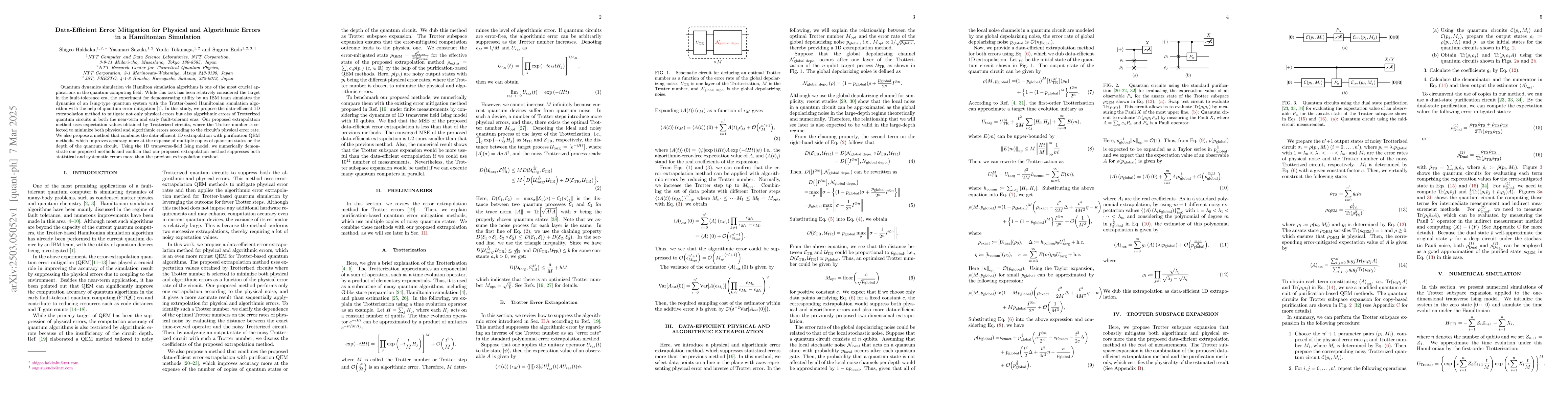 Thumbnail for Data-Efficient Error Mitigation for Physical and Algorithmic Errors in a
  Hamiltonian Simulation