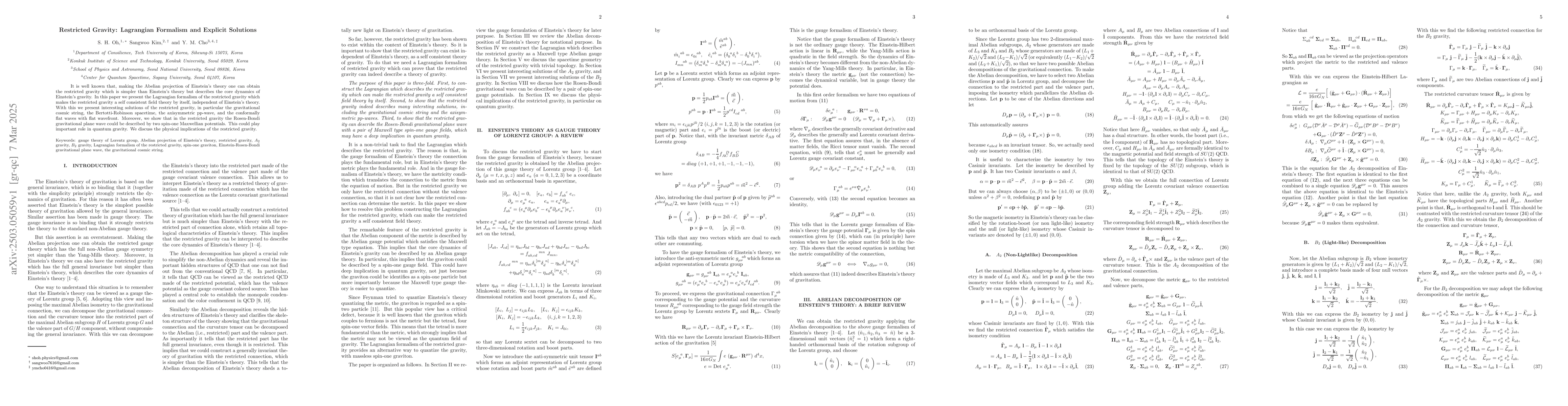 Thumbnail for Restricted Gravity: Lagrangian Formalism and Explicit Solutions