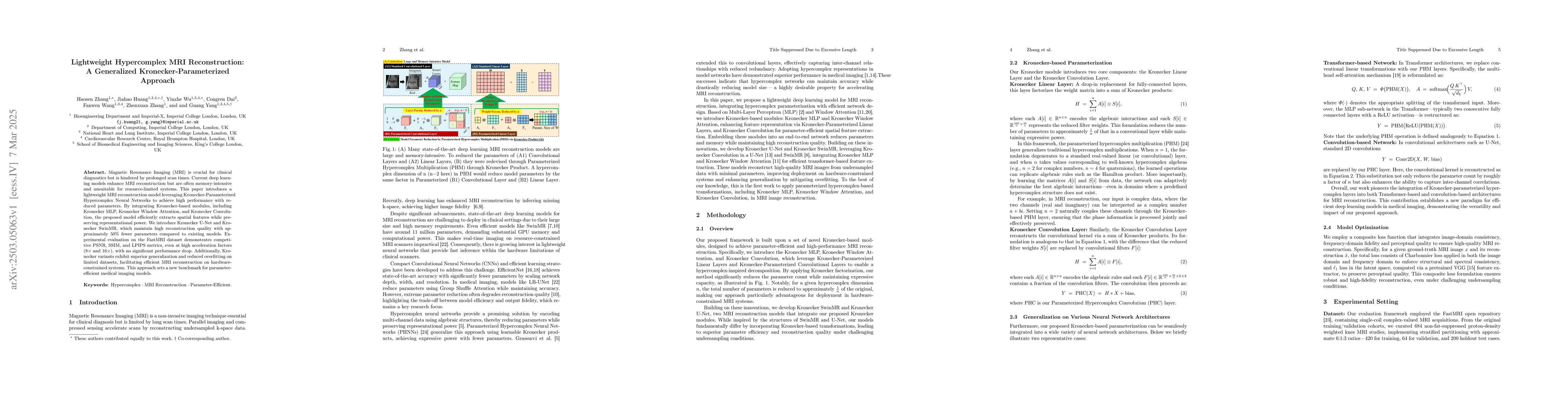 Thumbnail for Lightweight Hypercomplex MRI Reconstruction: A Generalized
  Kronecker-Parameterized Approach