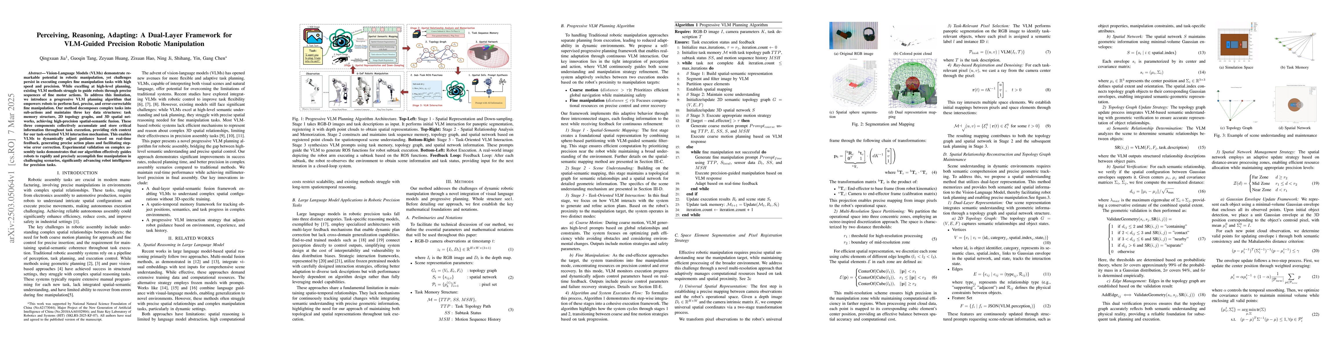 Thumbnail for Perceiving, Reasoning, Adapting: A Dual-Layer Framework for VLM-Guided
  Precision Robotic Manipulation