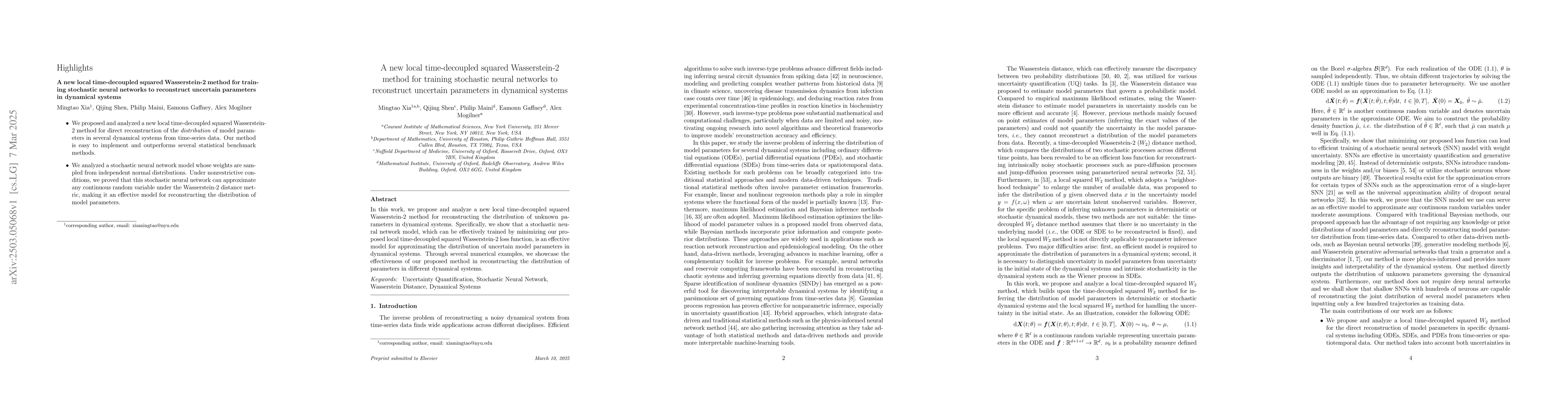 Thumbnail for A new local time-decoupled squared Wasserstein-2 method for training
  stochastic neural networks to reconstruct uncertain parameters in dynamical
  systems