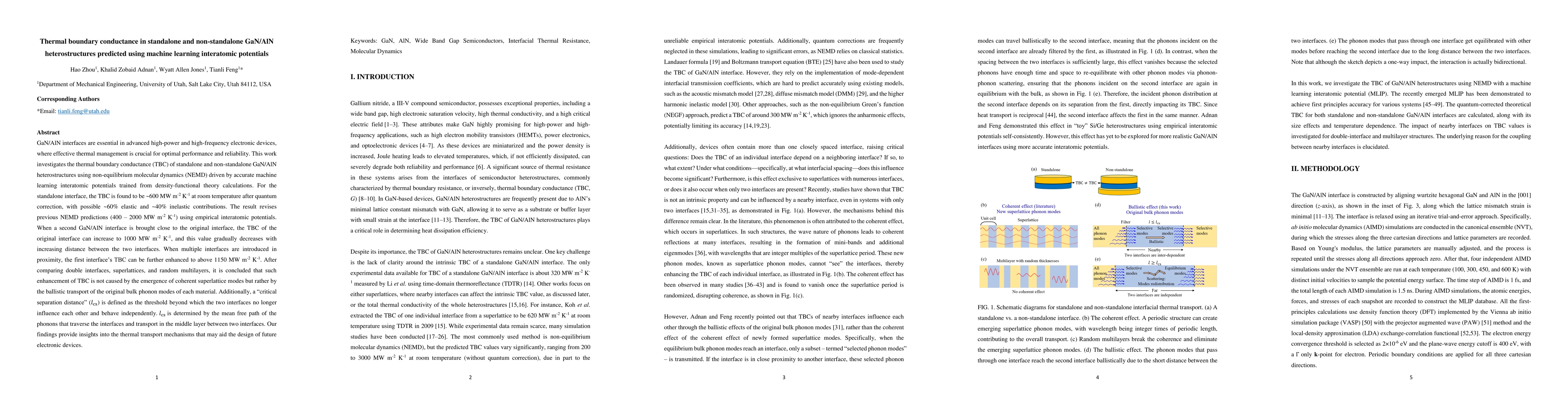 Thumbnail for Thermal boundary conductance in standalone and non-standalone GaN/AlN
  heterostructures predicted using machine learning interatomic potentials