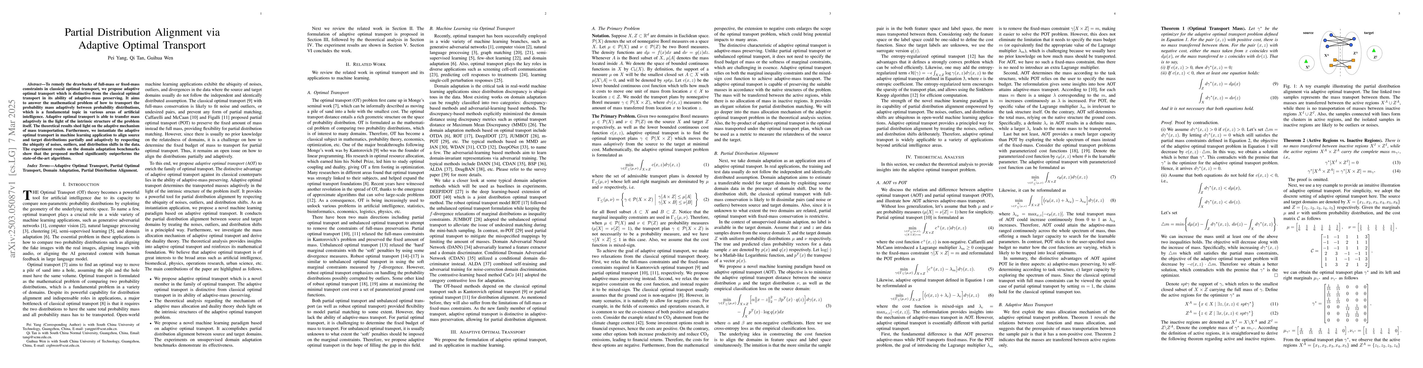Thumbnail for Partial Distribution Alignment via Adaptive Optimal Transport