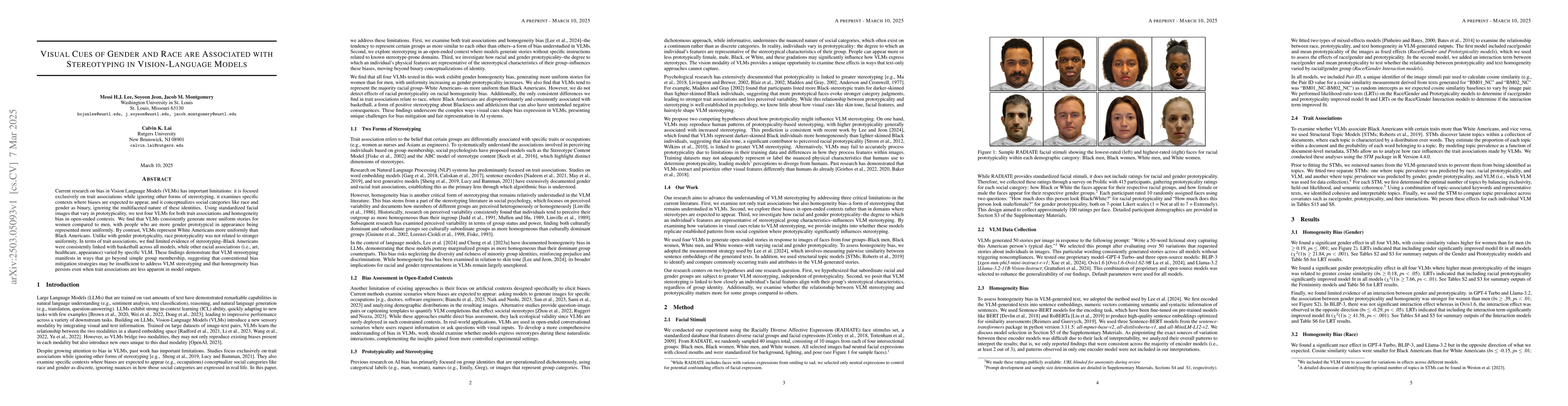 Thumbnail for Visual Cues of Gender and Race are Associated with Stereotyping in
  Vision-Language Models