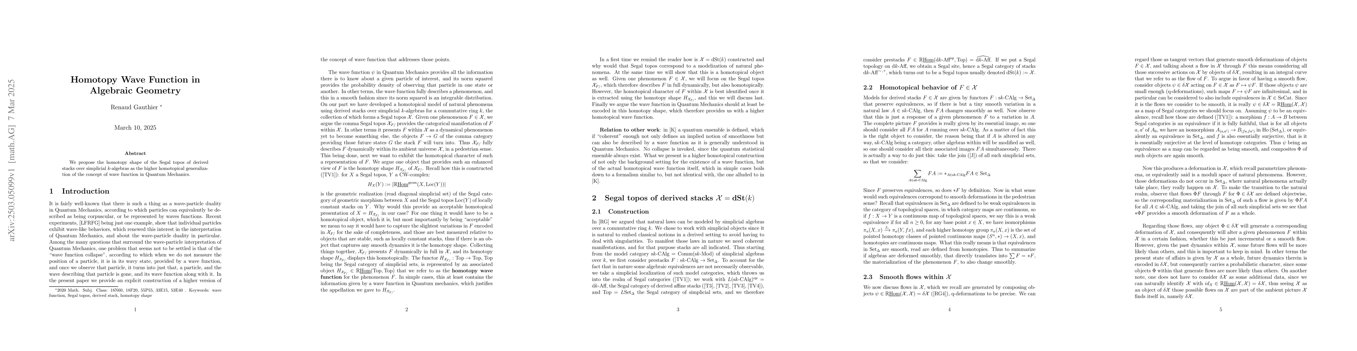 Thumbnail for Homotopy Wave Function in Algebraic Geometry