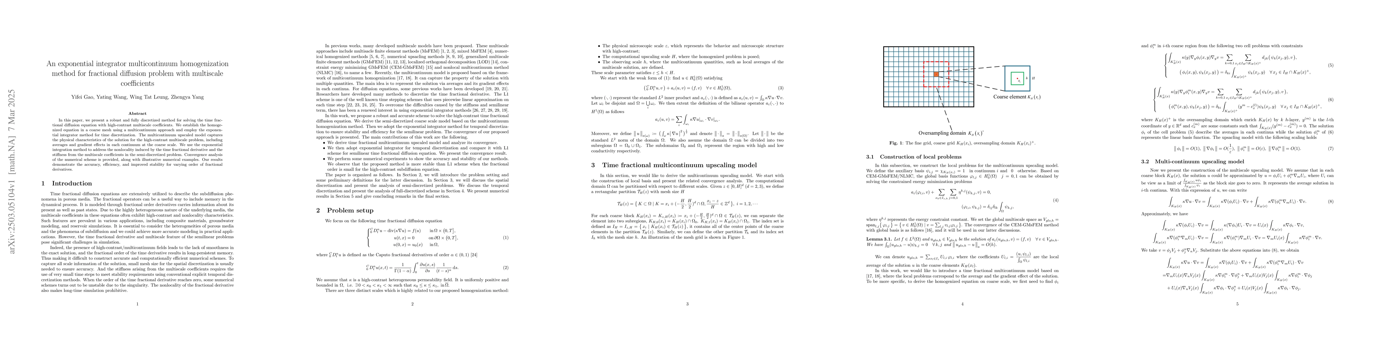 Thumbnail for An exponential integrator multicontinuum homogenization method for
  fractional diffusion problem with multiscale coefficients