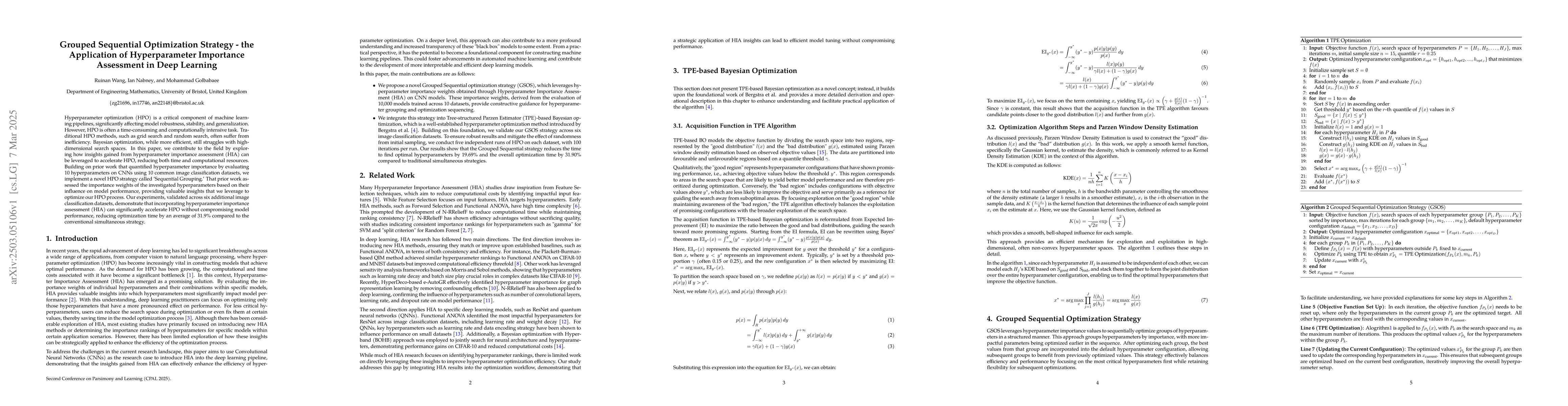 Thumbnail for Grouped Sequential Optimization Strategy -- the Application of
  Hyperparameter Importance Assessment in Deep Learning