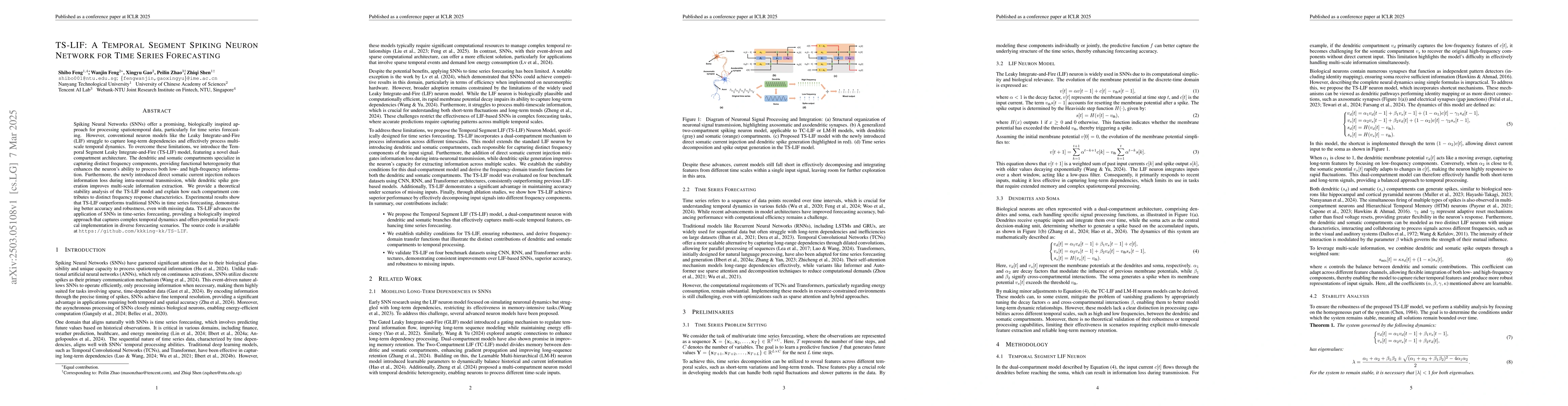 Thumbnail for TS-LIF: A Temporal Segment Spiking Neuron Network for Time Series
  Forecasting