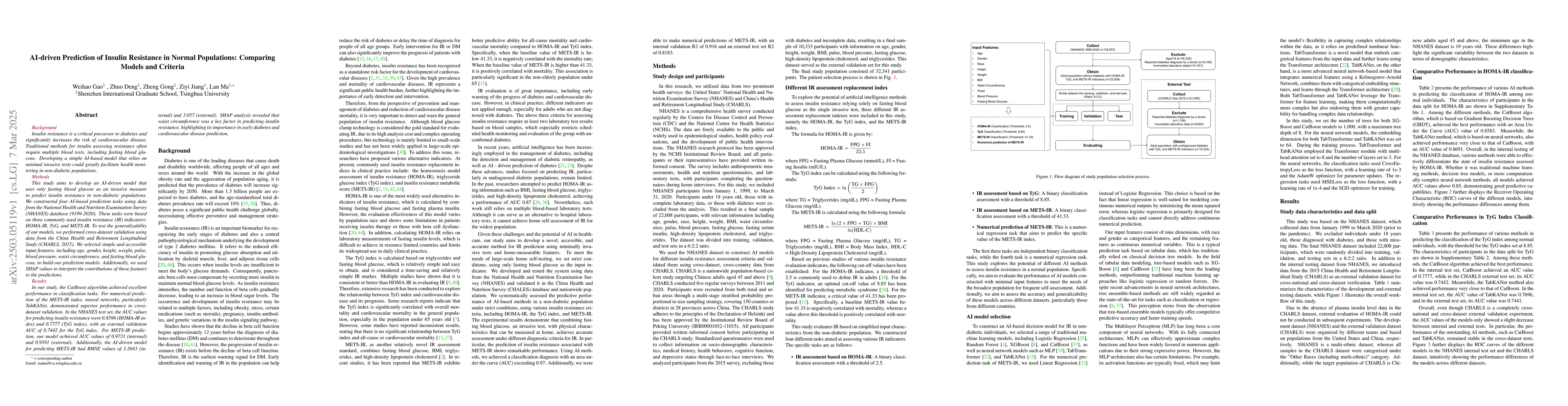 Thumbnail for AI-driven Prediction of Insulin Resistance in Normal Populations:
  Comparing Models and Criteria