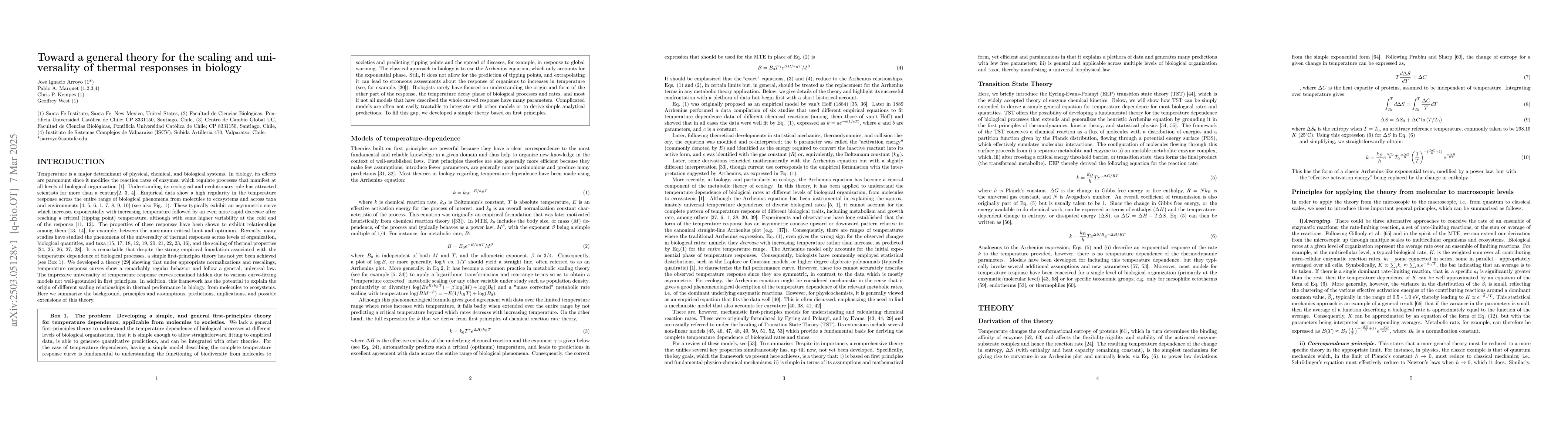 Thumbnail for Toward a General Theory for the Scaling and Universality of Thermal
  Responses in Biology