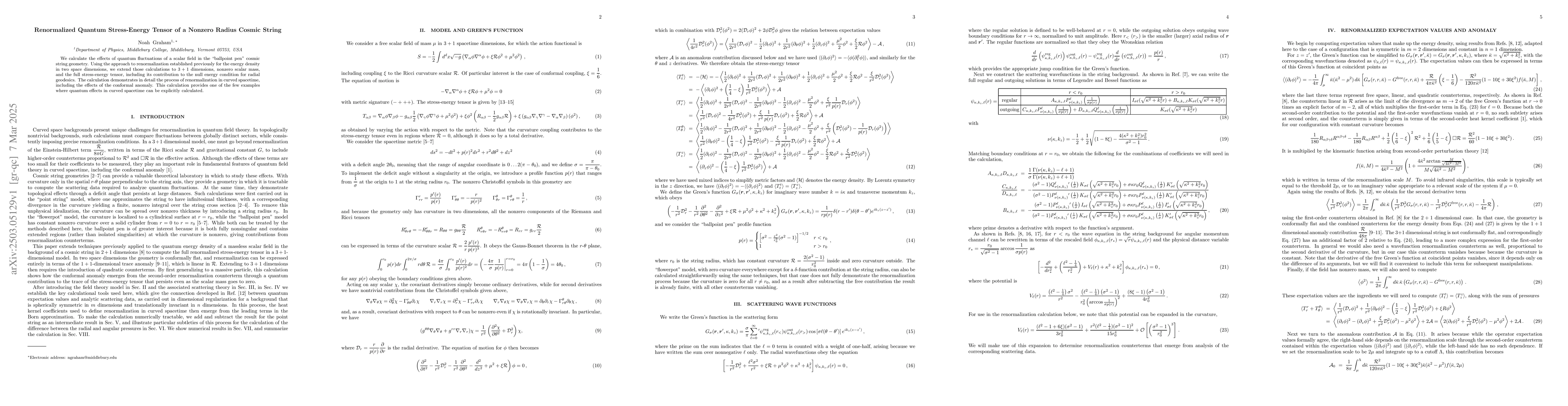 Thumbnail for Renormalized Quantum Stress-Energy Tensor of a Nonzero Radius Cosmic
  String