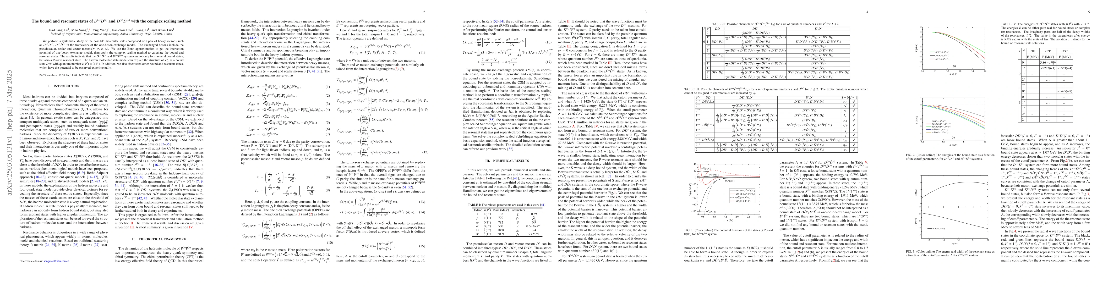Thumbnail for The bound and resonant states of $D^{(*)}D^{(*)}$ and
  $D^{(*)}\bar{D}^{(*)}$ with the complex scaling method