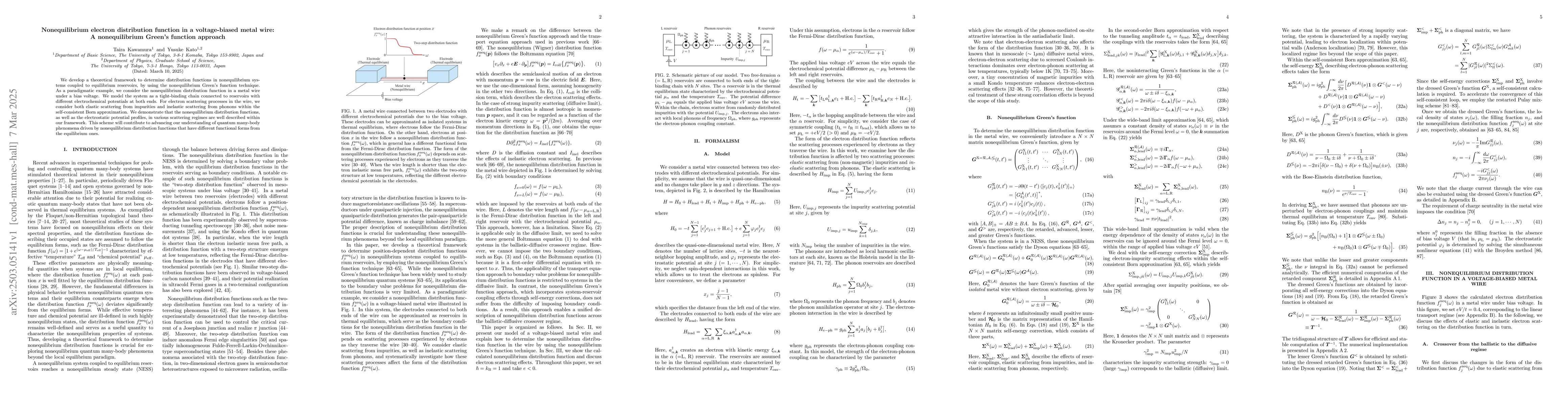 Thumbnail for Nonequilibrium electron distribution function in a voltage-biased metal
  wire: A nonequilibrium Green's function approach