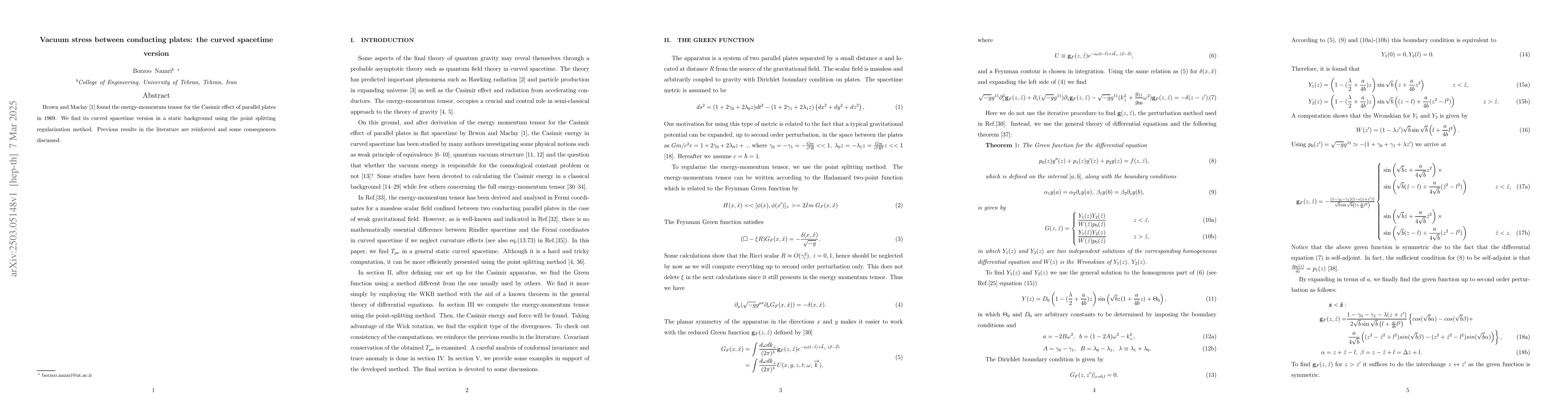 Thumbnail for Vacuum stress between conducting plates: the curved spacetime version
