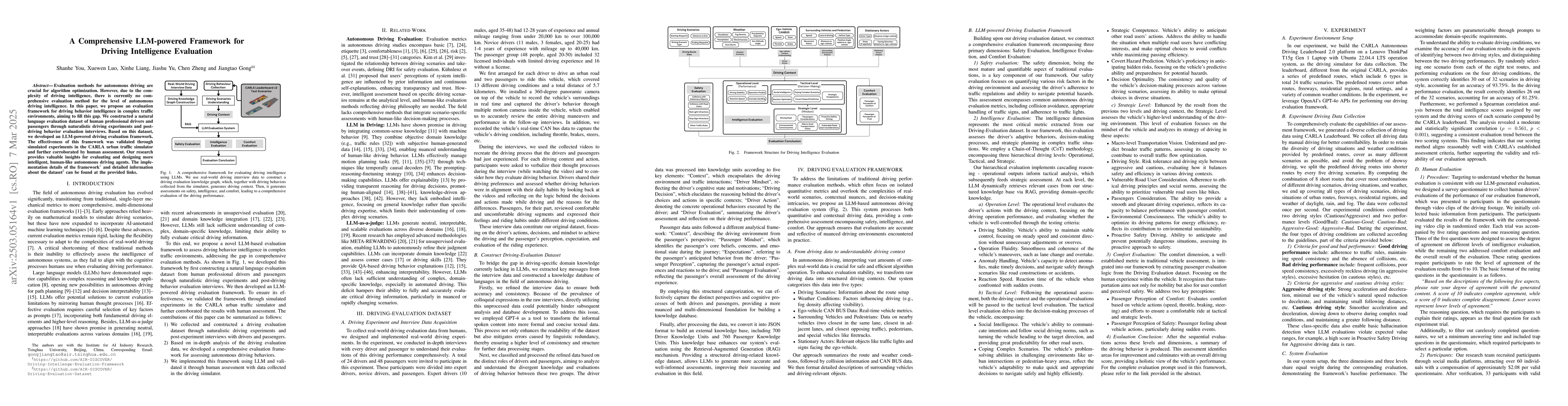 Thumbnail for A Comprehensive LLM-powered Framework for Driving Intelligence
  Evaluation