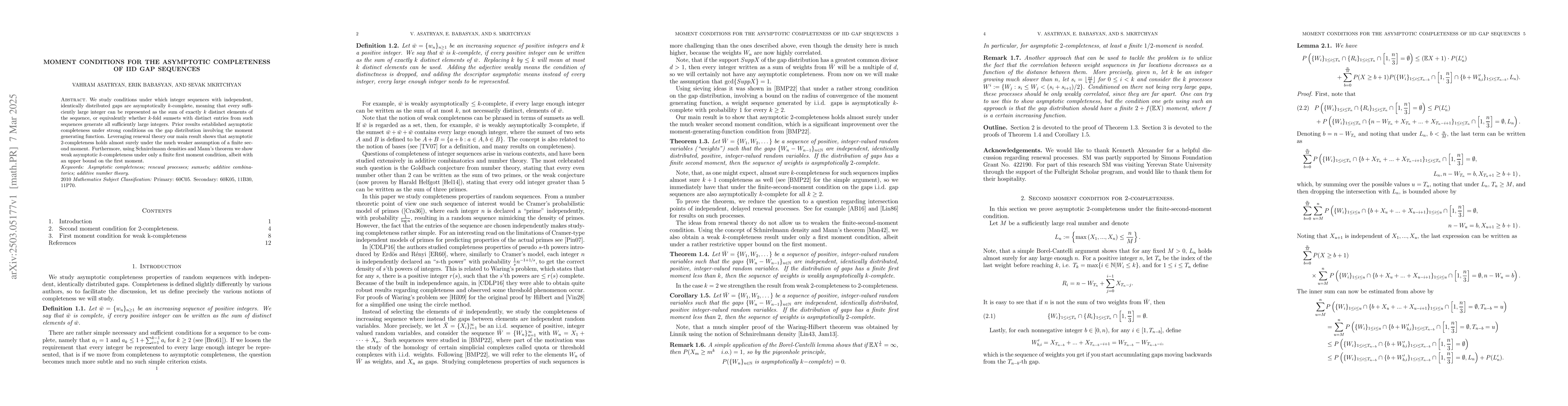 Thumbnail for Moment conditions for the asymptotic completeness of iid gap sequences