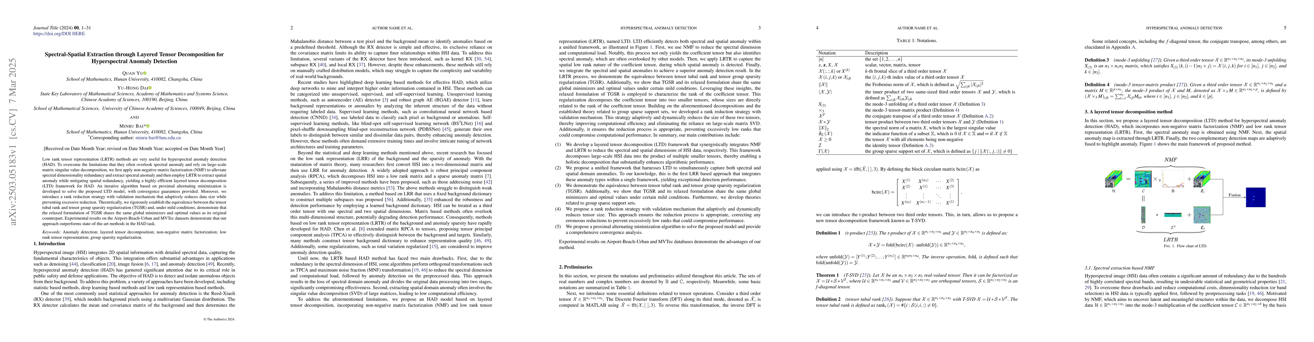 Thumbnail for Spectral-Spatial Extraction through Layered Tensor Decomposition for
  Hyperspectral Anomaly Detection