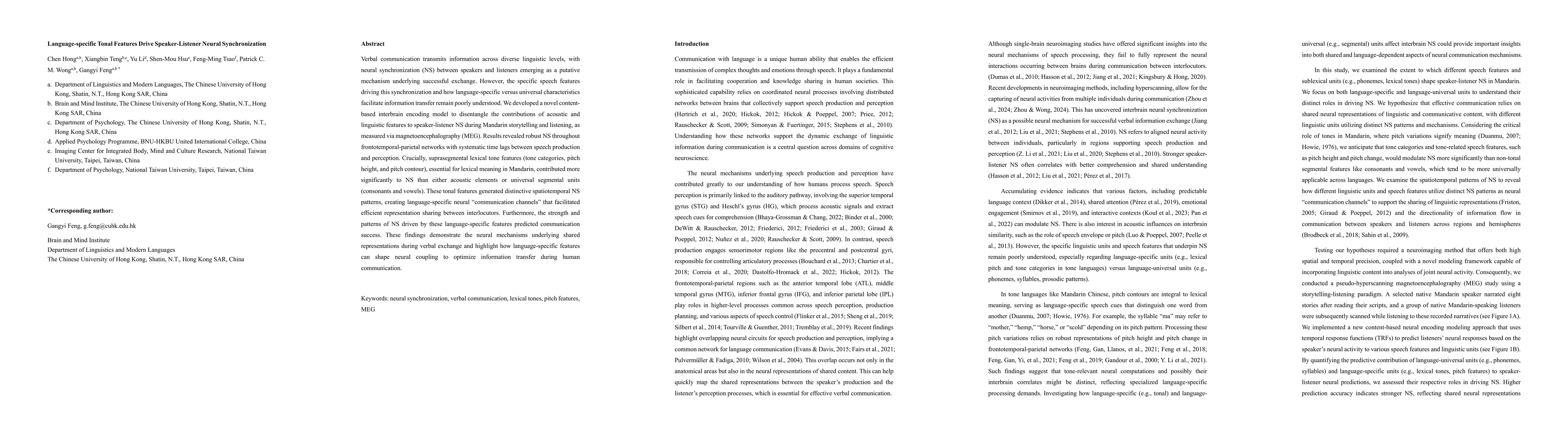 Thumbnail for Language-specific Tonal Features Drive Speaker-Listener Neural
  Synchronization