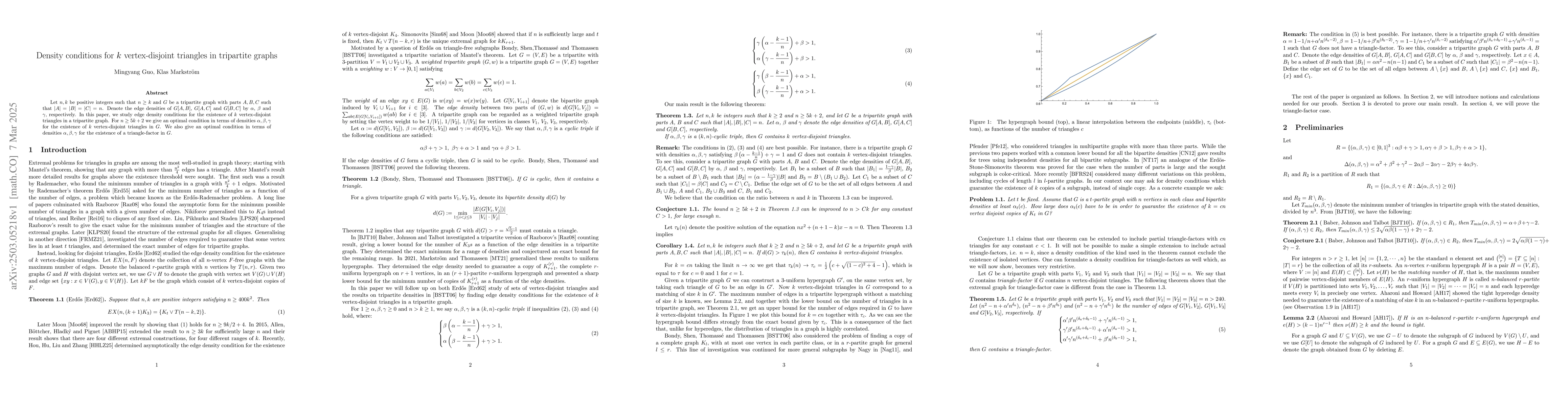 Thumbnail for Density conditions for $k$ vertex-disjoint triangles in tripartite
  graphs