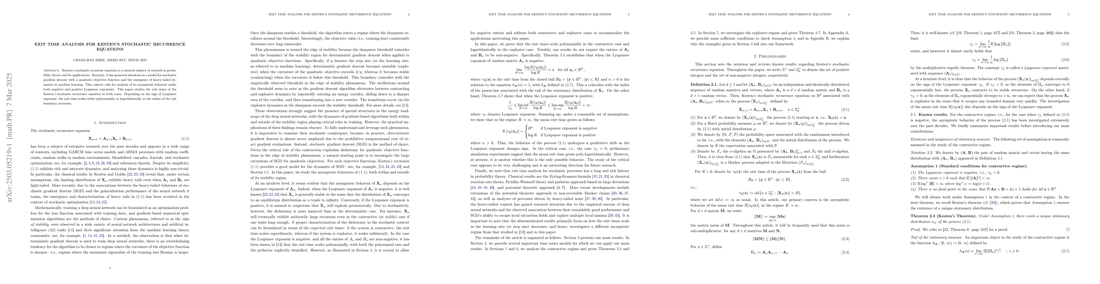 Thumbnail for Exit Time Analysis For Kesten's Stochastic Recurrence Equations