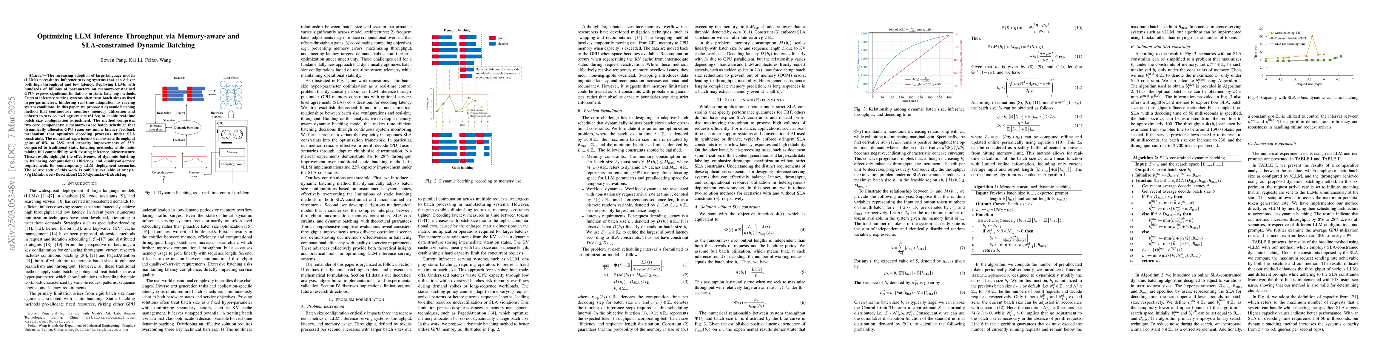 Thumbnail for Optimizing LLM Inference Throughput via Memory-aware and SLA-constrained
  Dynamic Batching