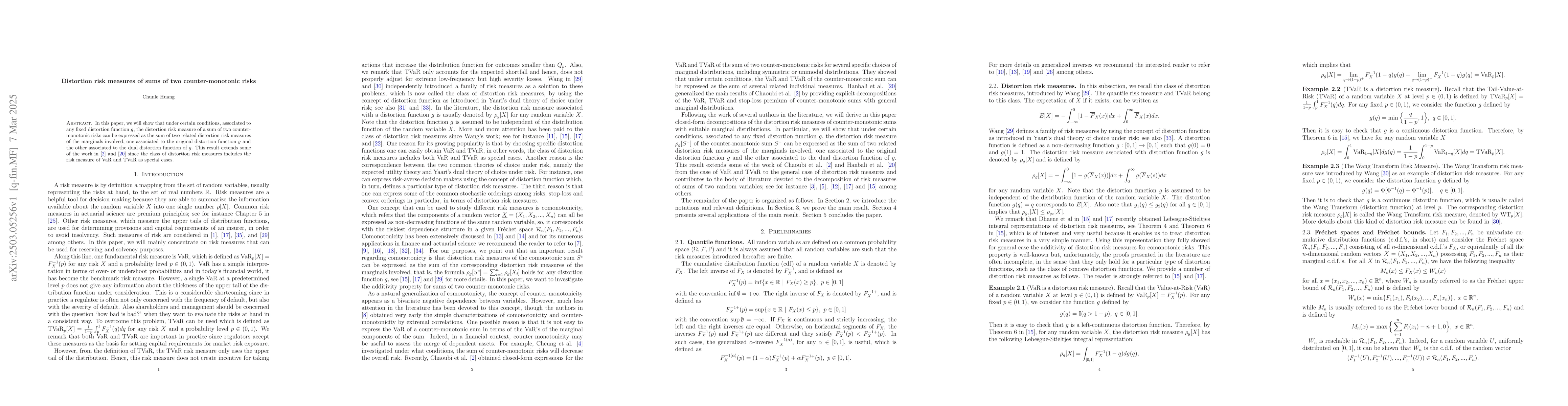 Thumbnail for Distortion risk measures of sums of two counter-monotonic risks