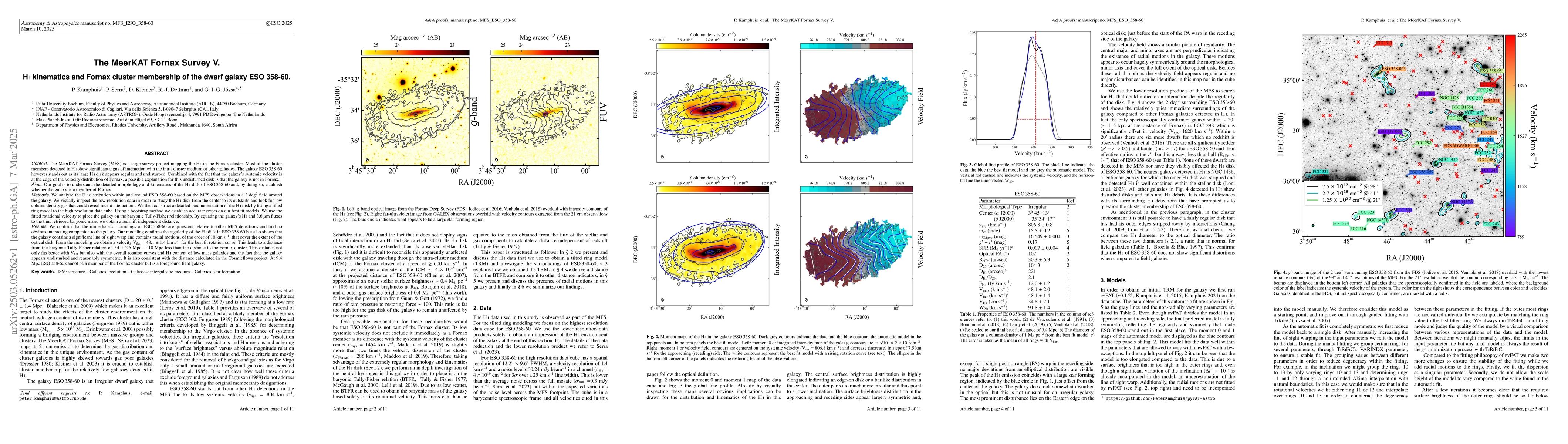 Thumbnail for The MeerKAT Fornax Survey V. H i kinematics and Fornax cluster
  membership of the dwarf galaxy ESO 358-60