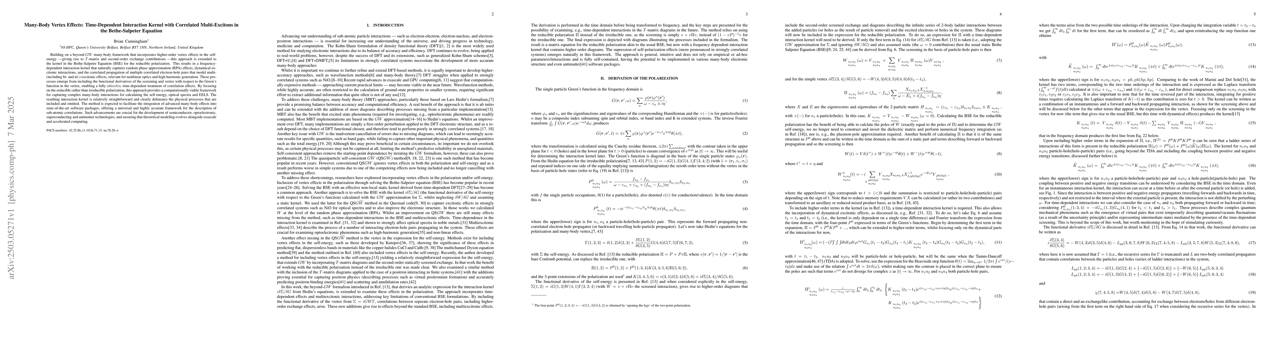 Thumbnail for Many-Body Vertex Effects: Time-Dependent Interaction Kernel with
  Correlated Multi-Excitons in the Bethe-Salpeter Equation