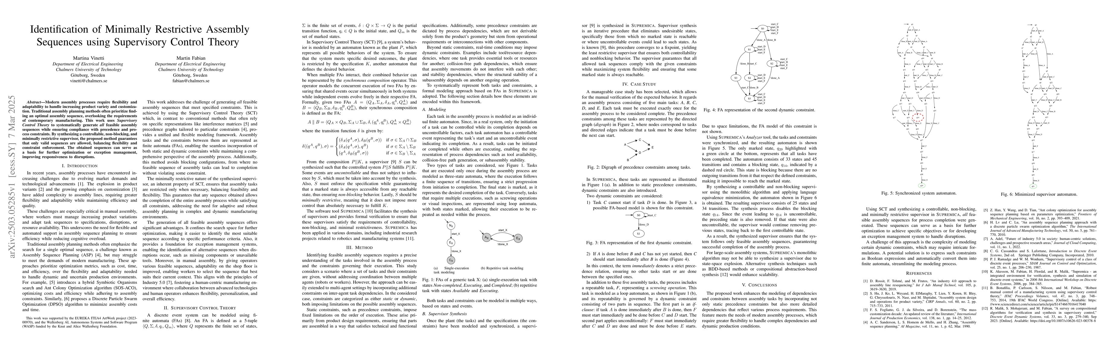 Thumbnail for Identification of Minimally Restrictive Assembly Sequences using
  Supervisory Control Theory