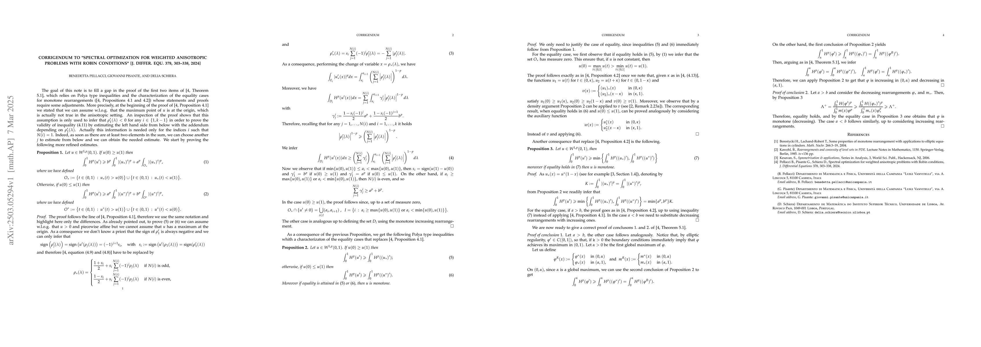 Thumbnail for Corrigendum to "Spectral optimization for weighted anisotropic problems
  with Robin conditions" [J. Differ. Equ. 378, 303--338, 2024]