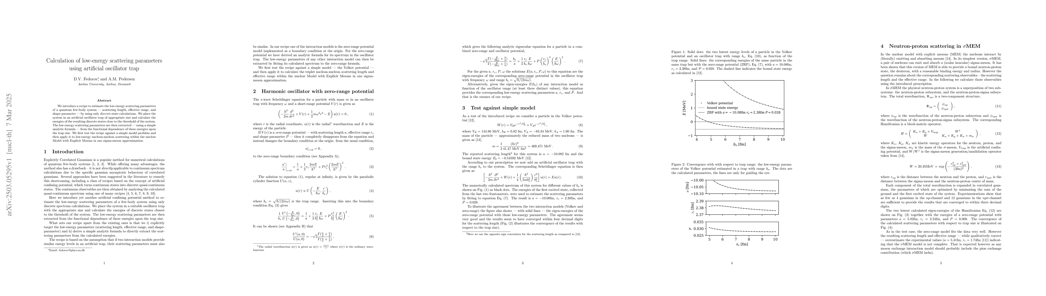 Thumbnail for Calculation of low-energy scattering parameters using artificial
  oscillator trap