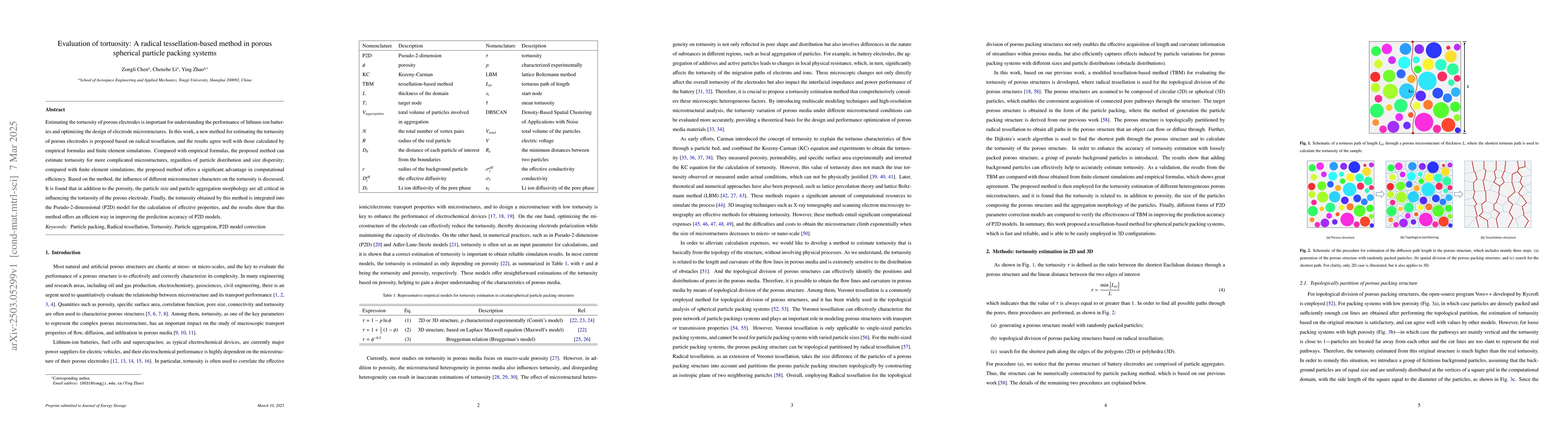 Thumbnail for Evaluation of tortuosity: A radical tessellation-based method in porous
  spherical particle packing systems