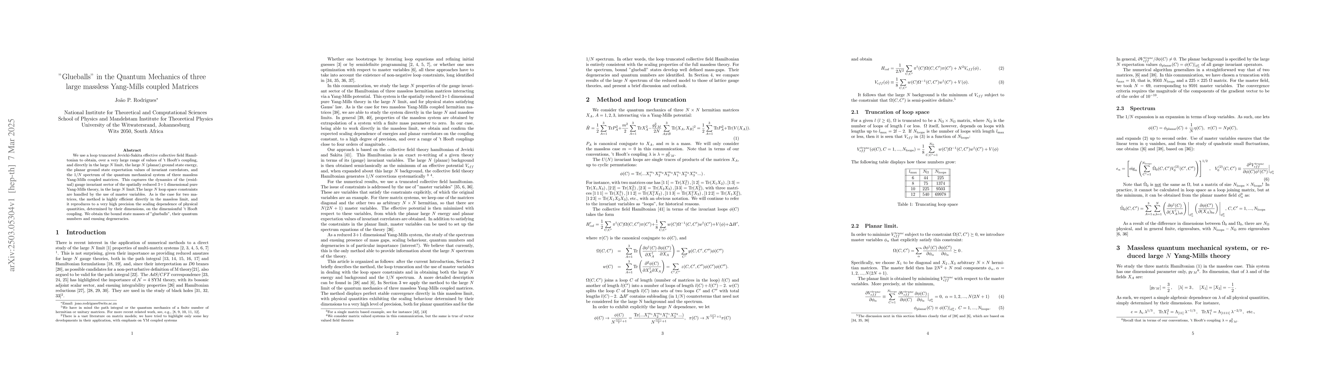 Thumbnail for "Glueballs" in the Quantum Mechanics of three large massless Yang-Mills
  coupled Matrices