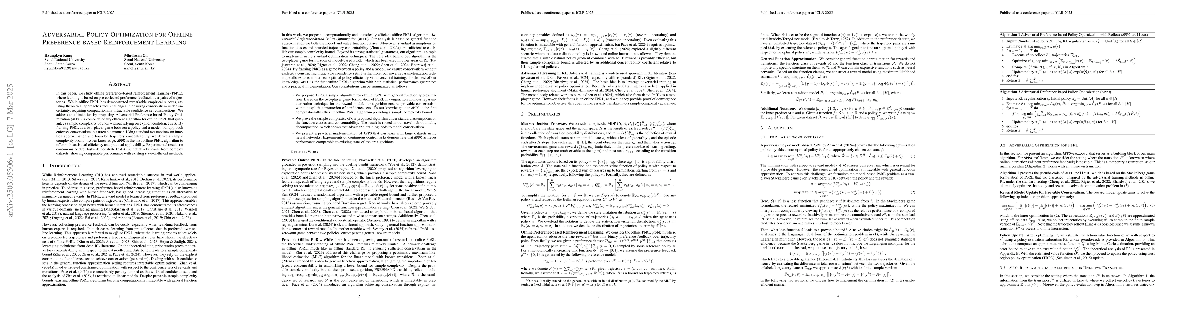 Thumbnail for Adversarial Policy Optimization for Offline Preference-based
  Reinforcement Learning