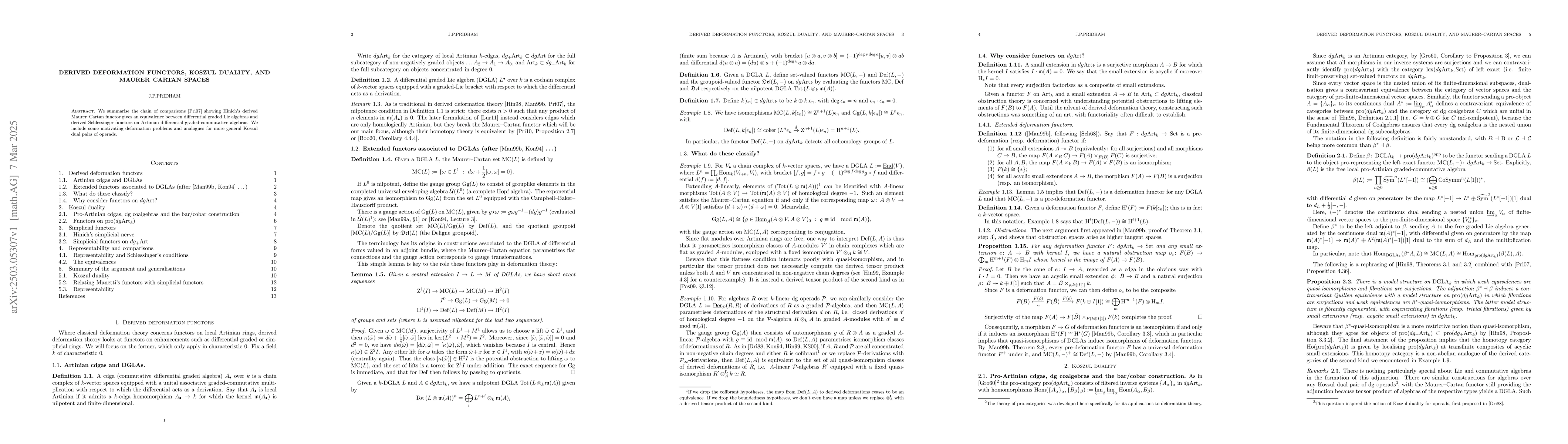 Thumbnail for Derived deformation functors, Koszul duality, and Maurer-Cartan spaces