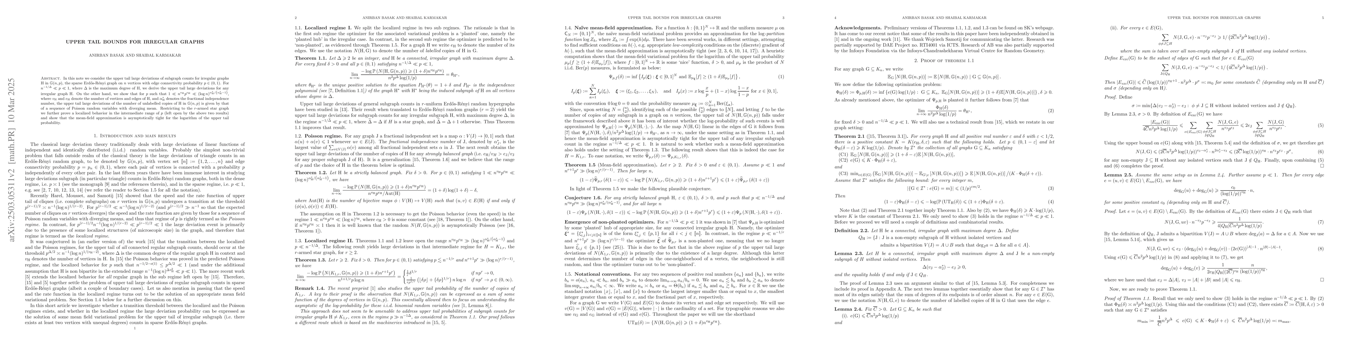 Thumbnail for Upper tail bounds for irregular graphs
