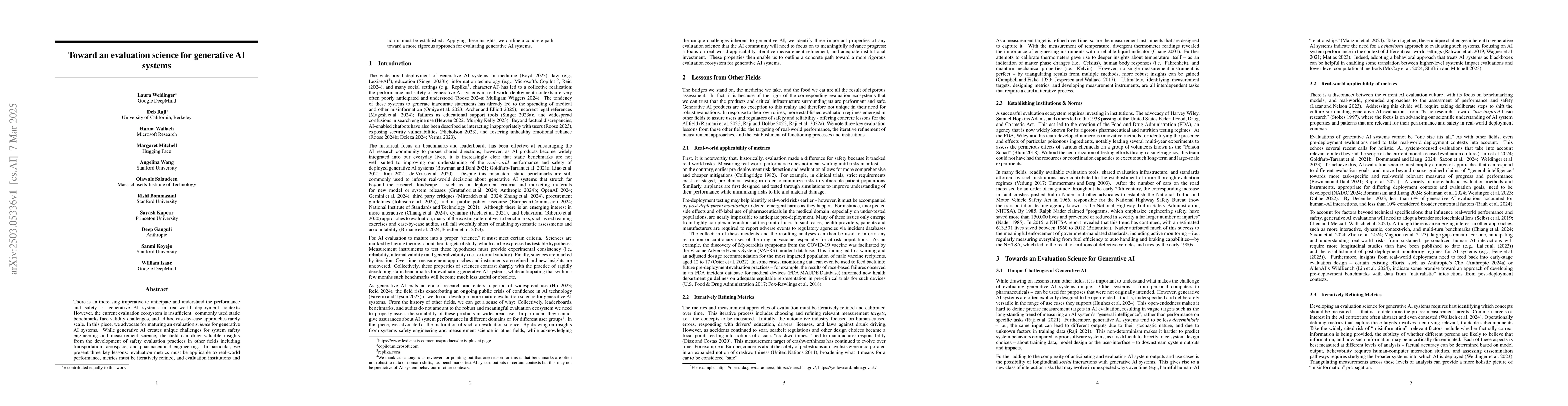 Thumbnail for Toward an Evaluation Science for Generative AI Systems